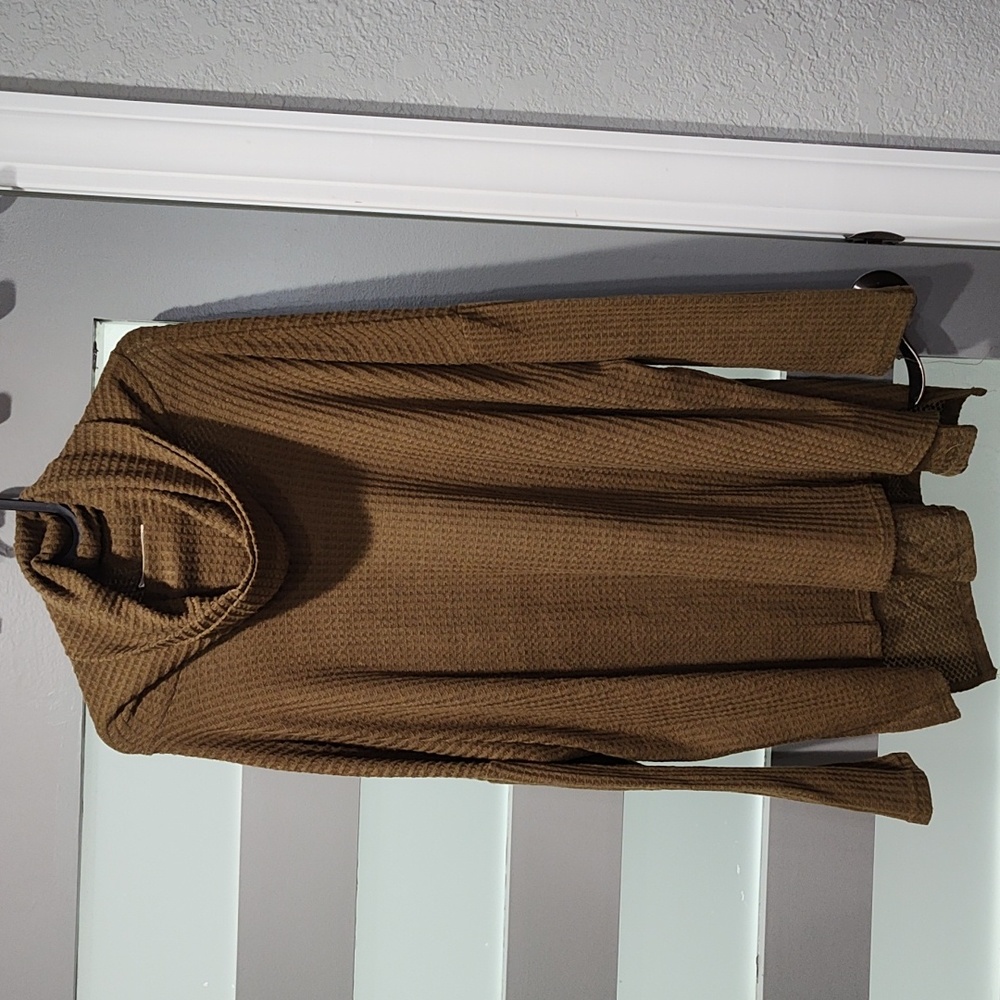 New Olive Green Cowl neck lightweight waffle knit sweater